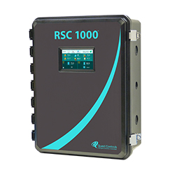 Quest Controls RSC 1000 HVAC shelter controller with touchscreen interface displaying real-time temperature, humidity, and cooling system status information.